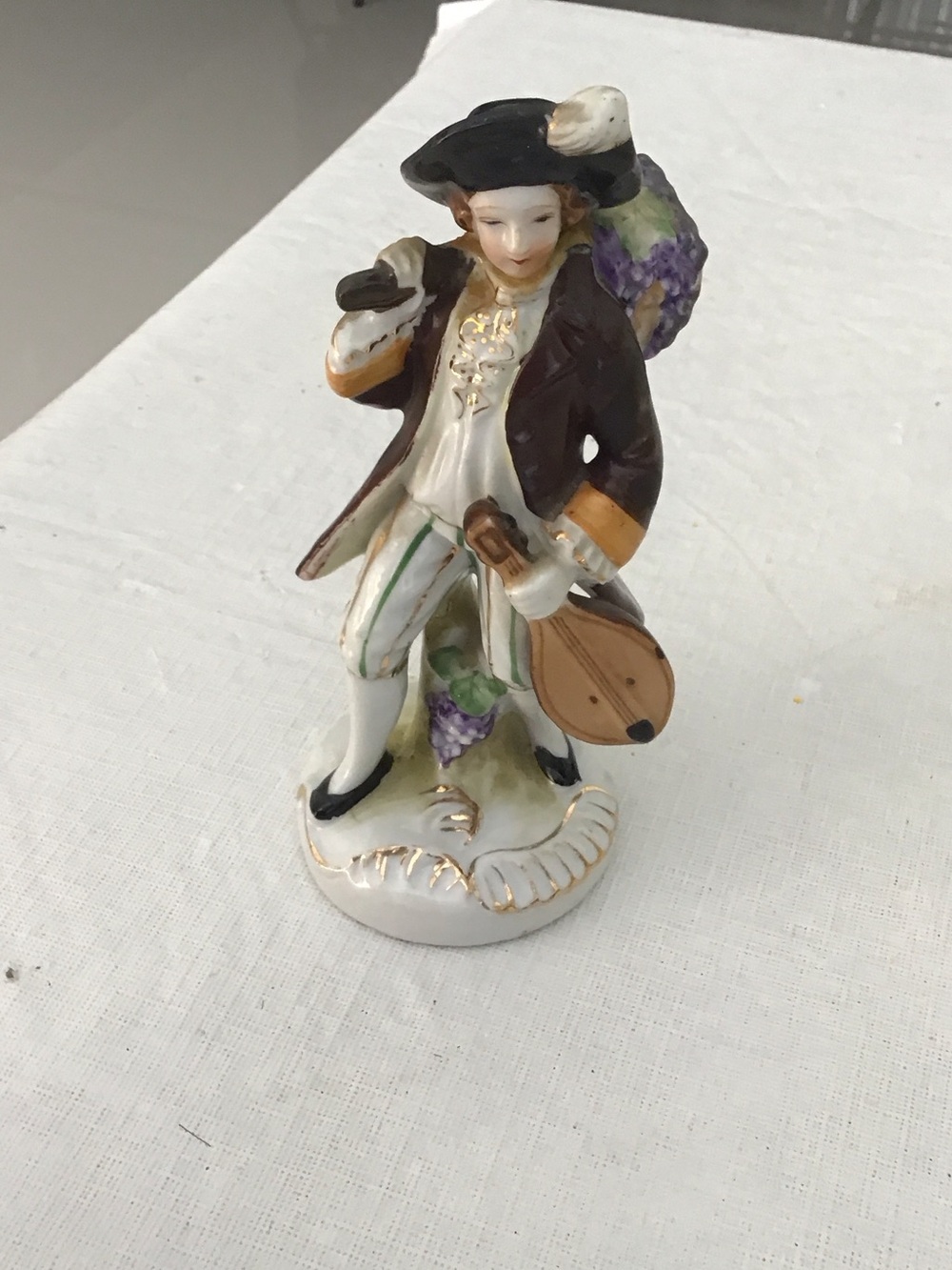 Porcelain Figurine of a Gentleman with Mandolin - Brown and White #262